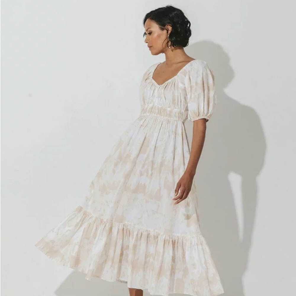 Cleobella Catalina Midi Dress, Watercolor Ike Beige, Size Small